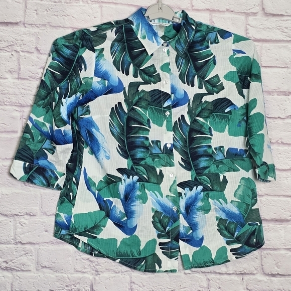 Allison Daley Tropical Floral Button-Down Blouse Size 12 - Picture 5 of 7